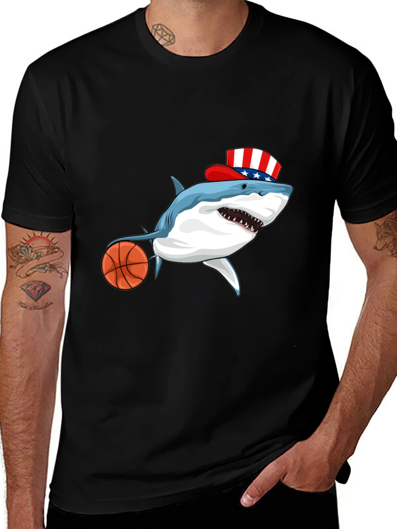 Shark Basketball Patriotic T-Shirt