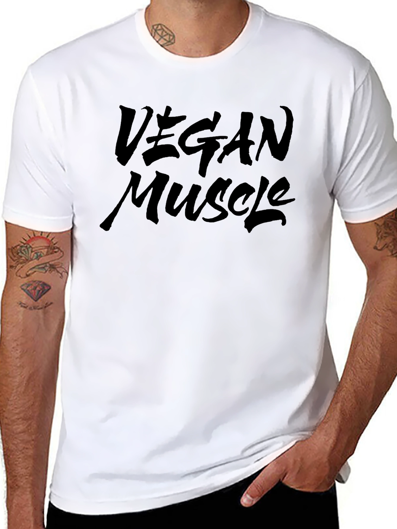 Vegan Muscle T-Shirt - Black Crew Neck
