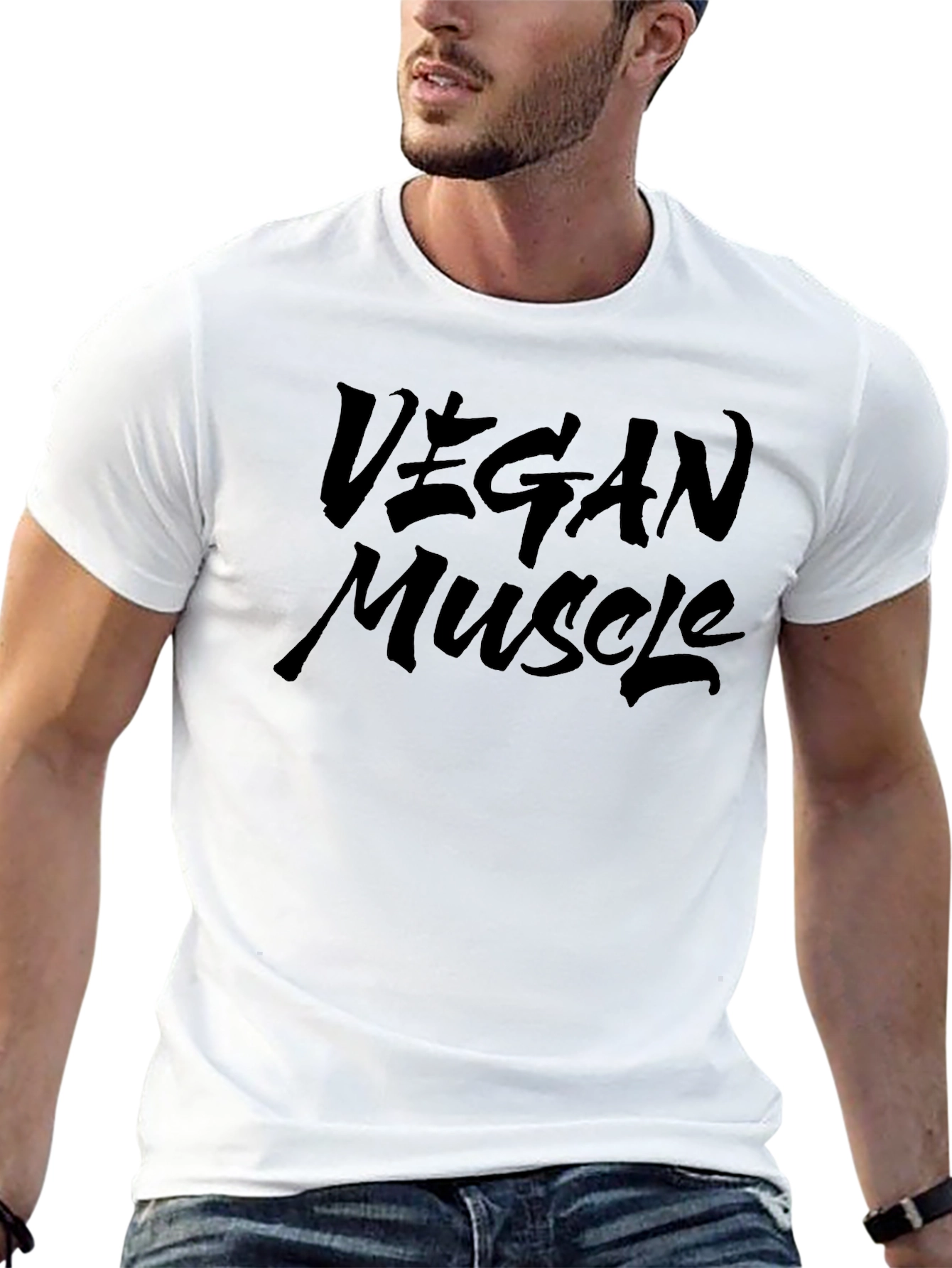 Vegan Muscle T-Shirt - Black Crew Neck