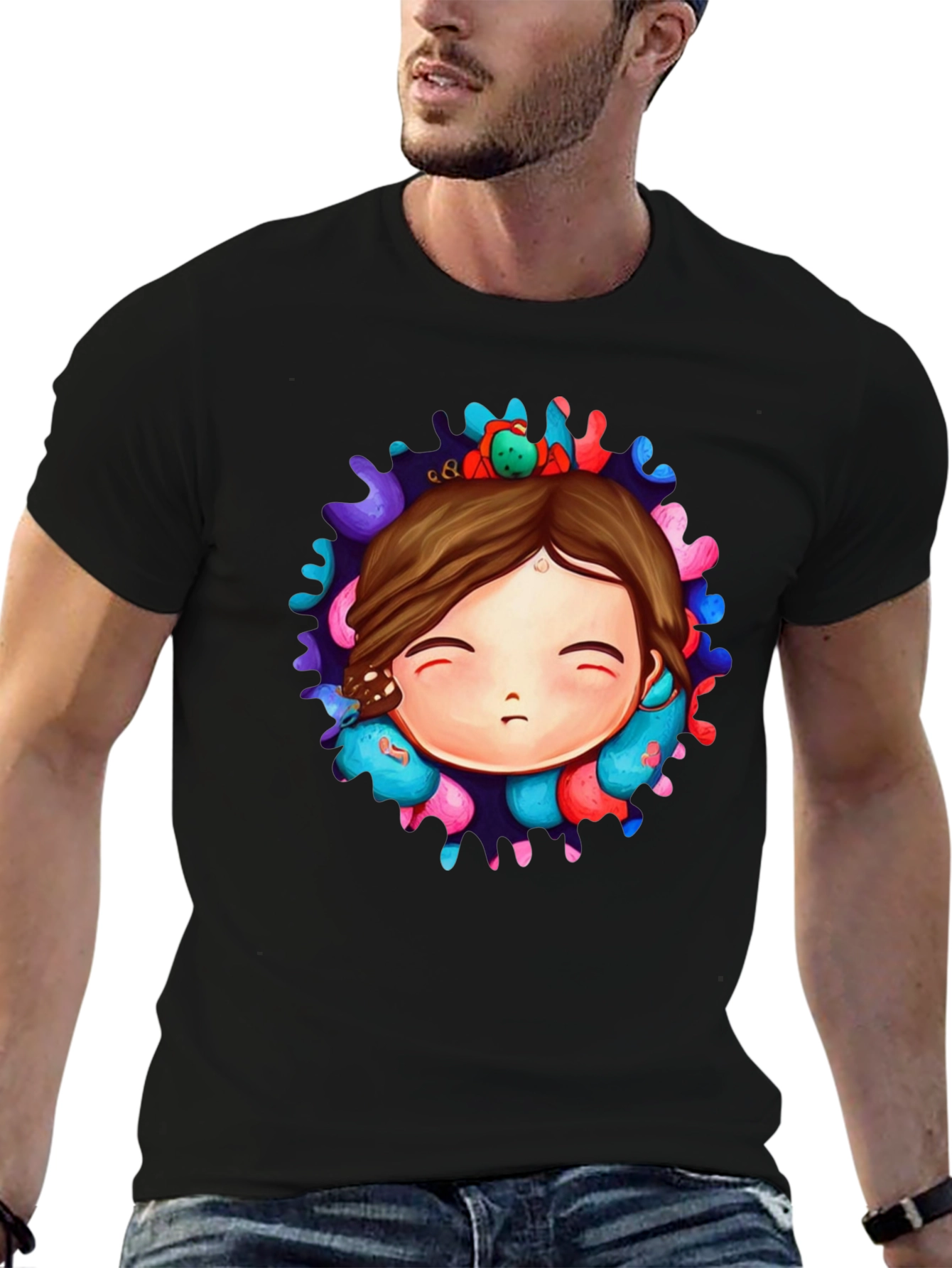 Unique Graphic Print Black T-Shirt