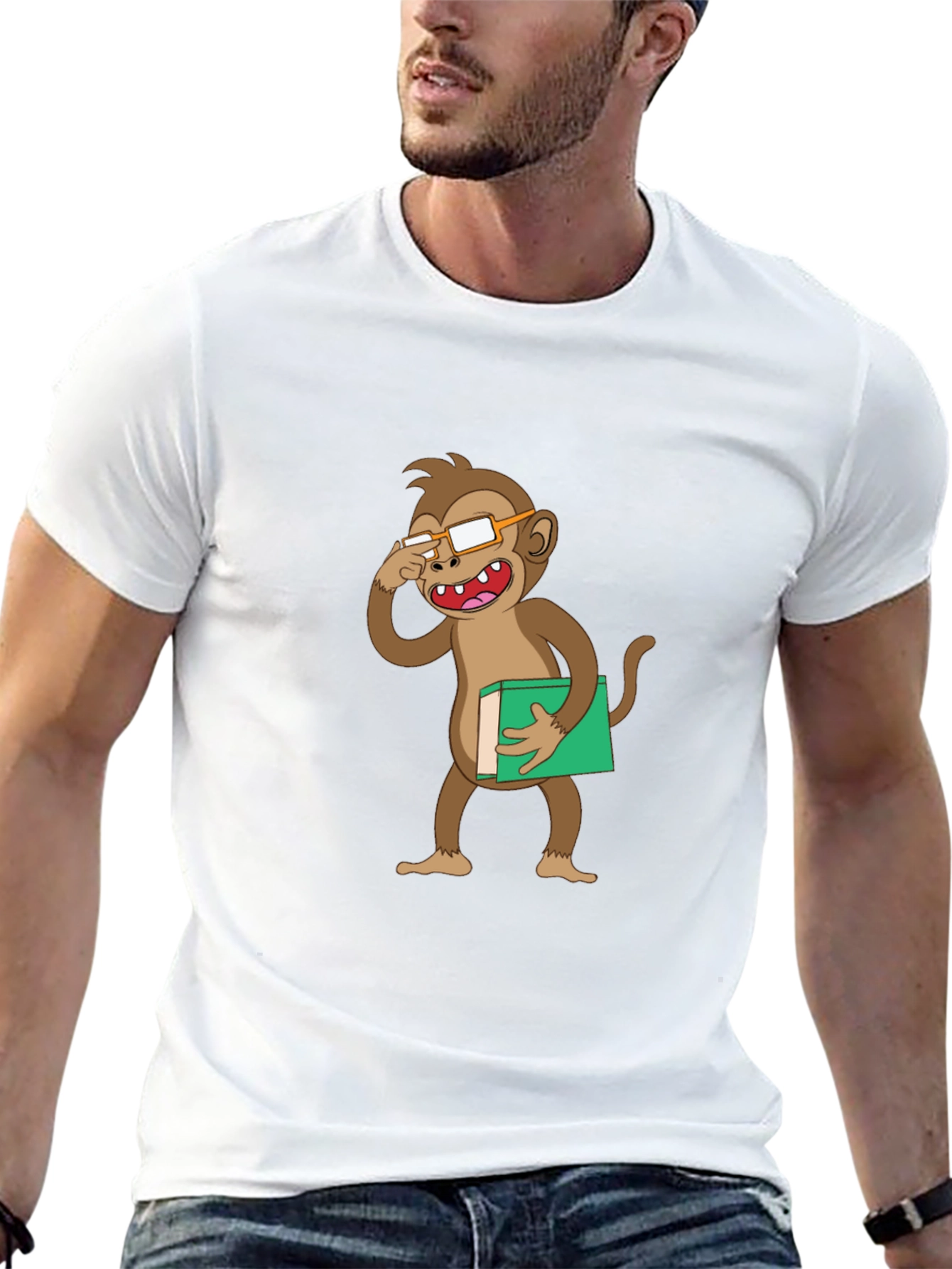 Funny Monkey Reading Book Graphic Tee
