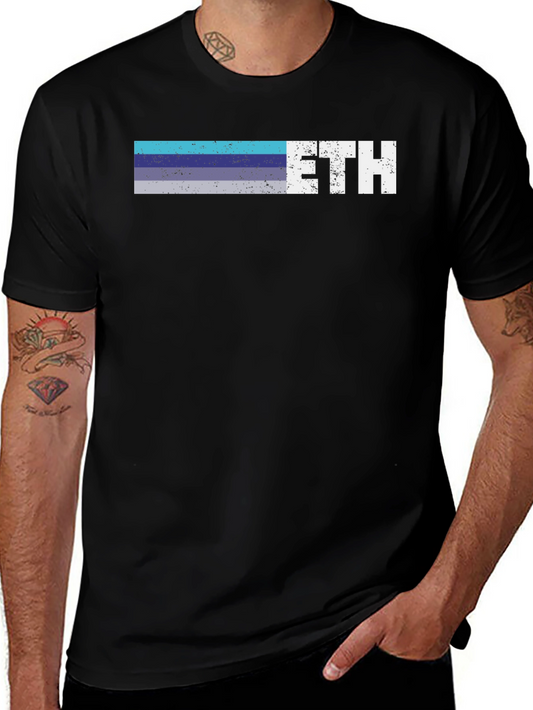 ETH Retro Stripe Tee - Crypto Enthusiast Shirt