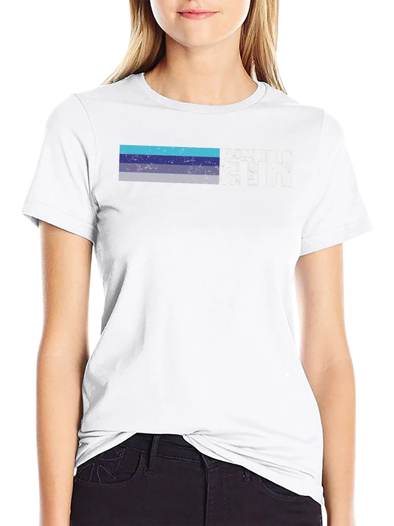 ETH Retro Stripe Tee - Crypto Enthusiast Shirt
