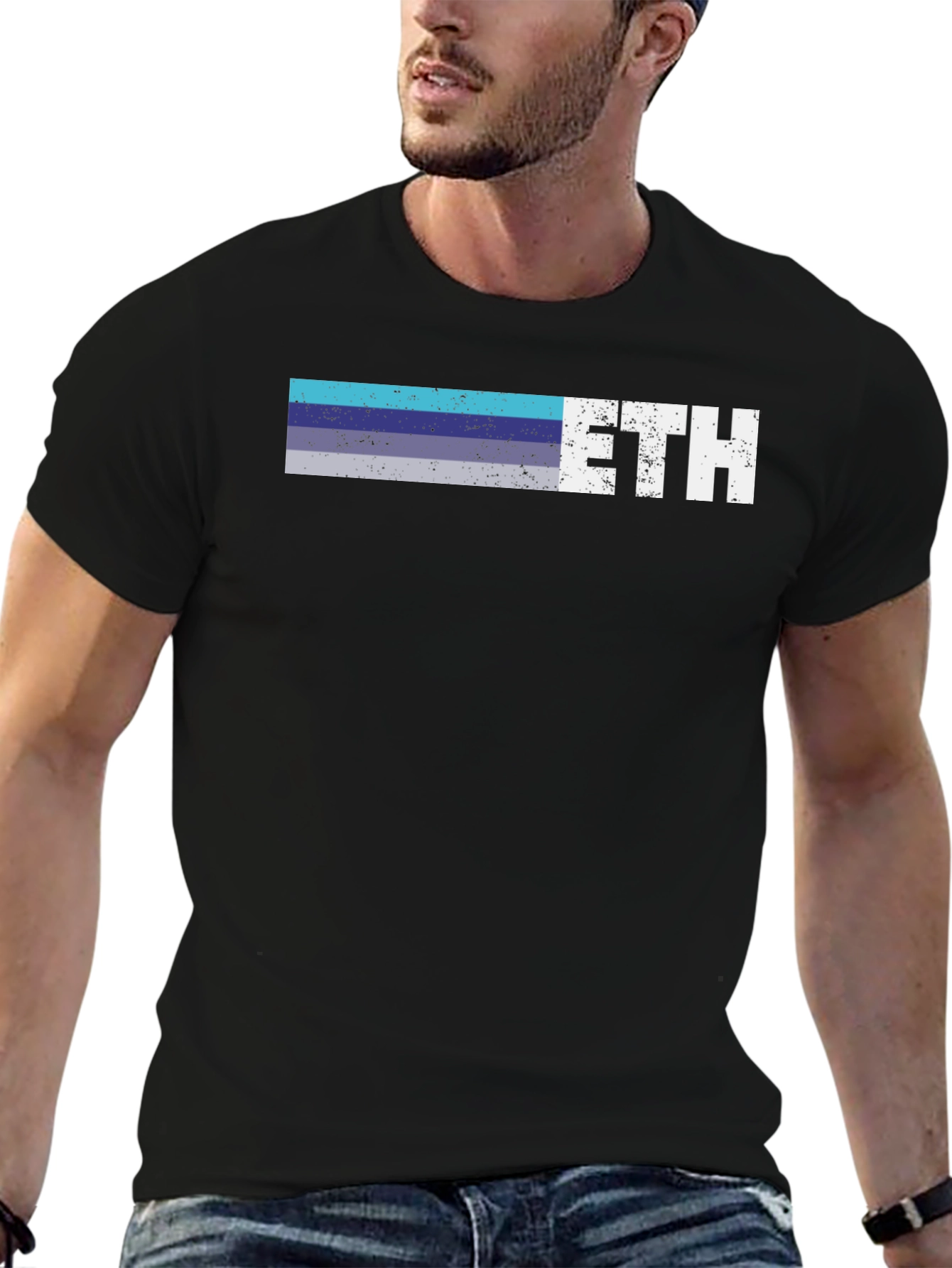 ETH Retro Stripe Tee - Crypto Enthusiast Shirt