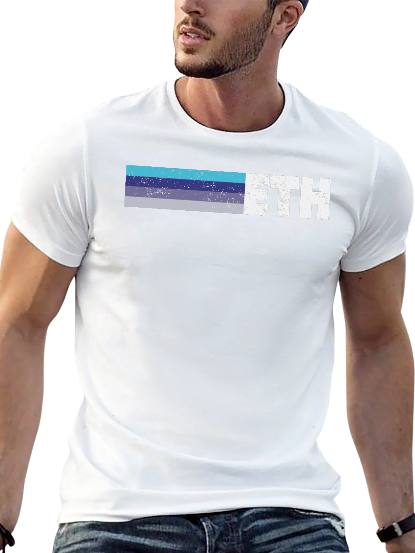 ETH Retro Stripe Tee - Crypto Enthusiast Shirt
