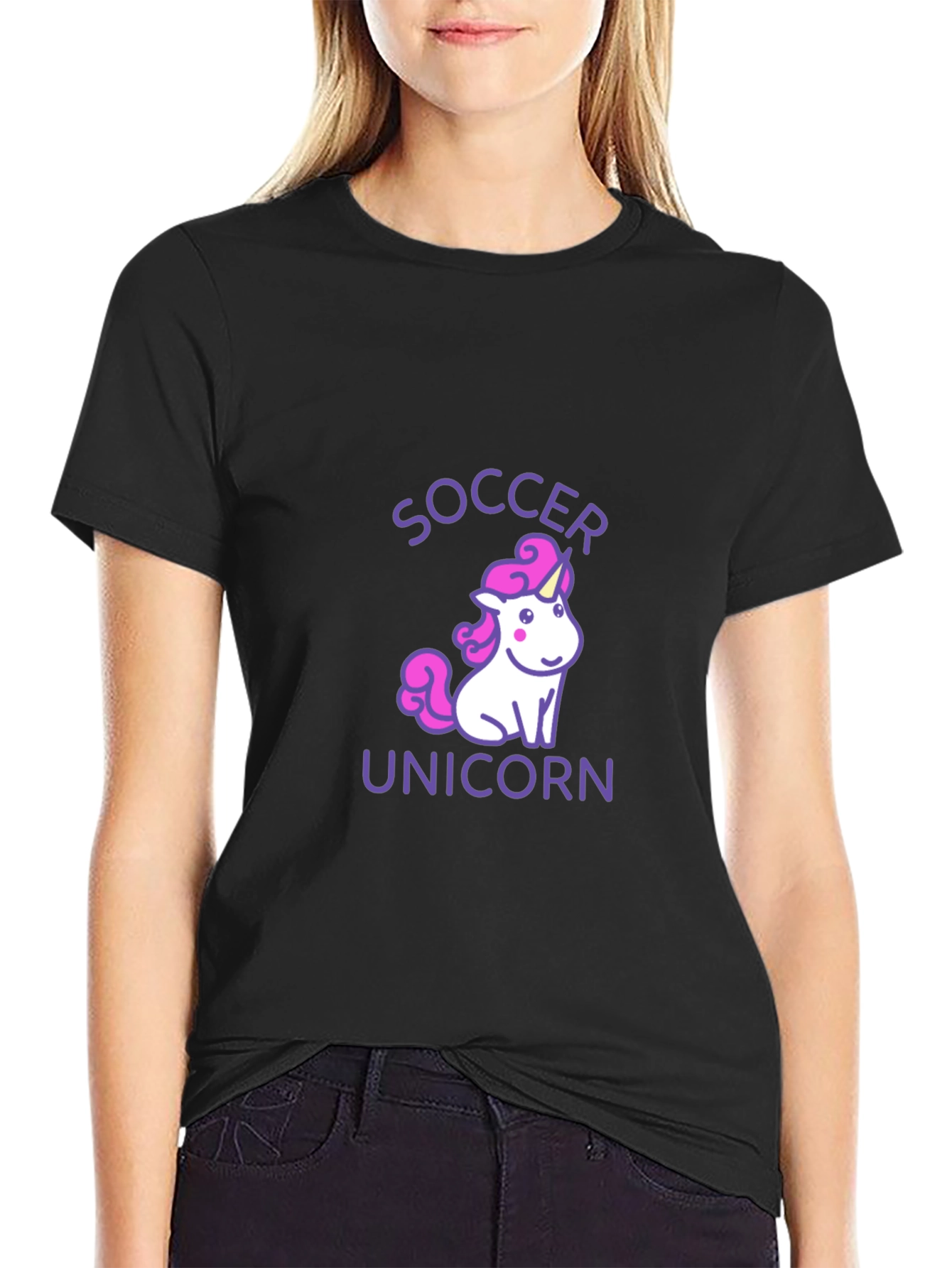 Soccer Unicorn Black Graphic Tee
