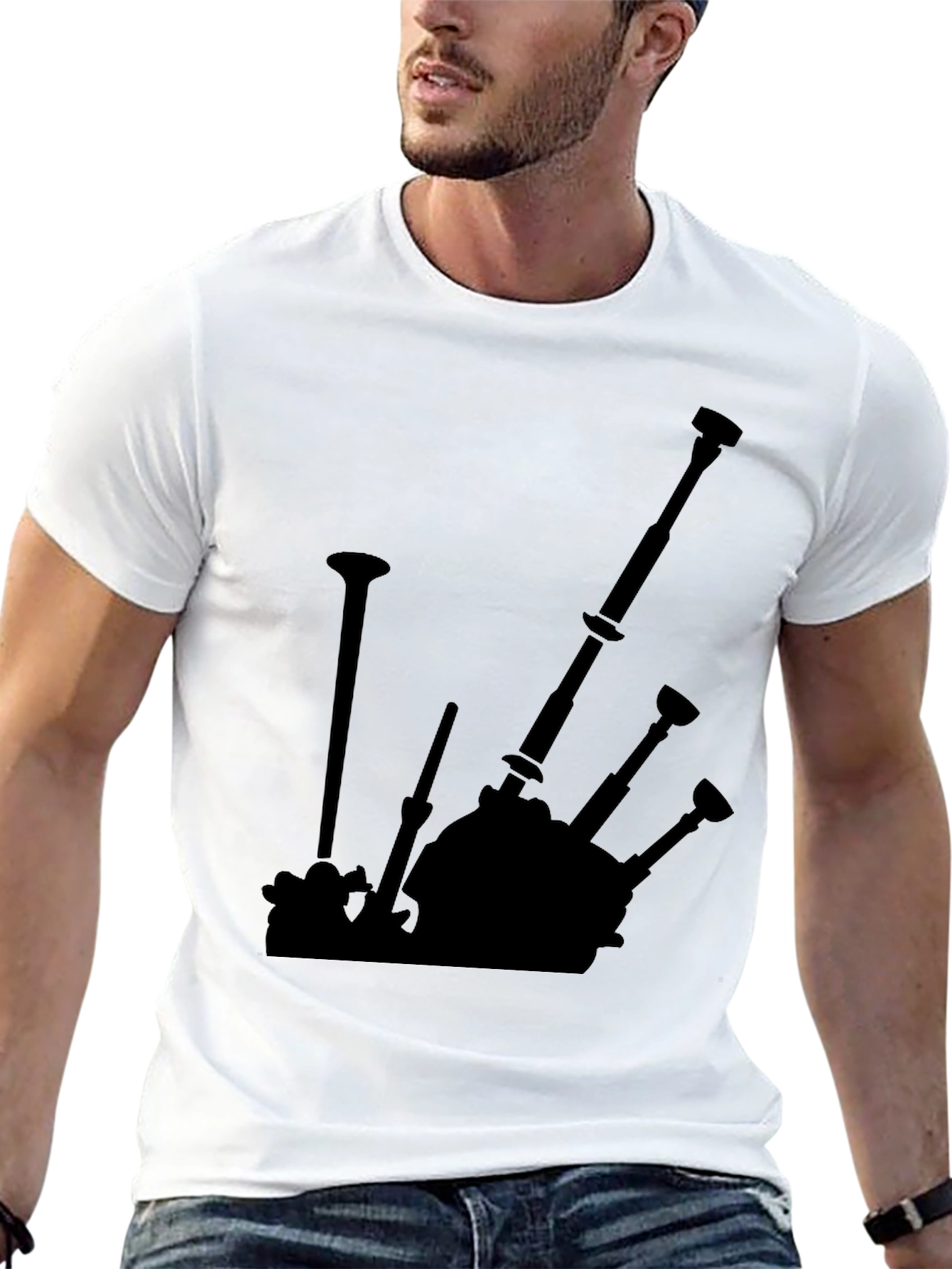 Bagpipe Silhouette Black T-Shirt - Music Lover Tee