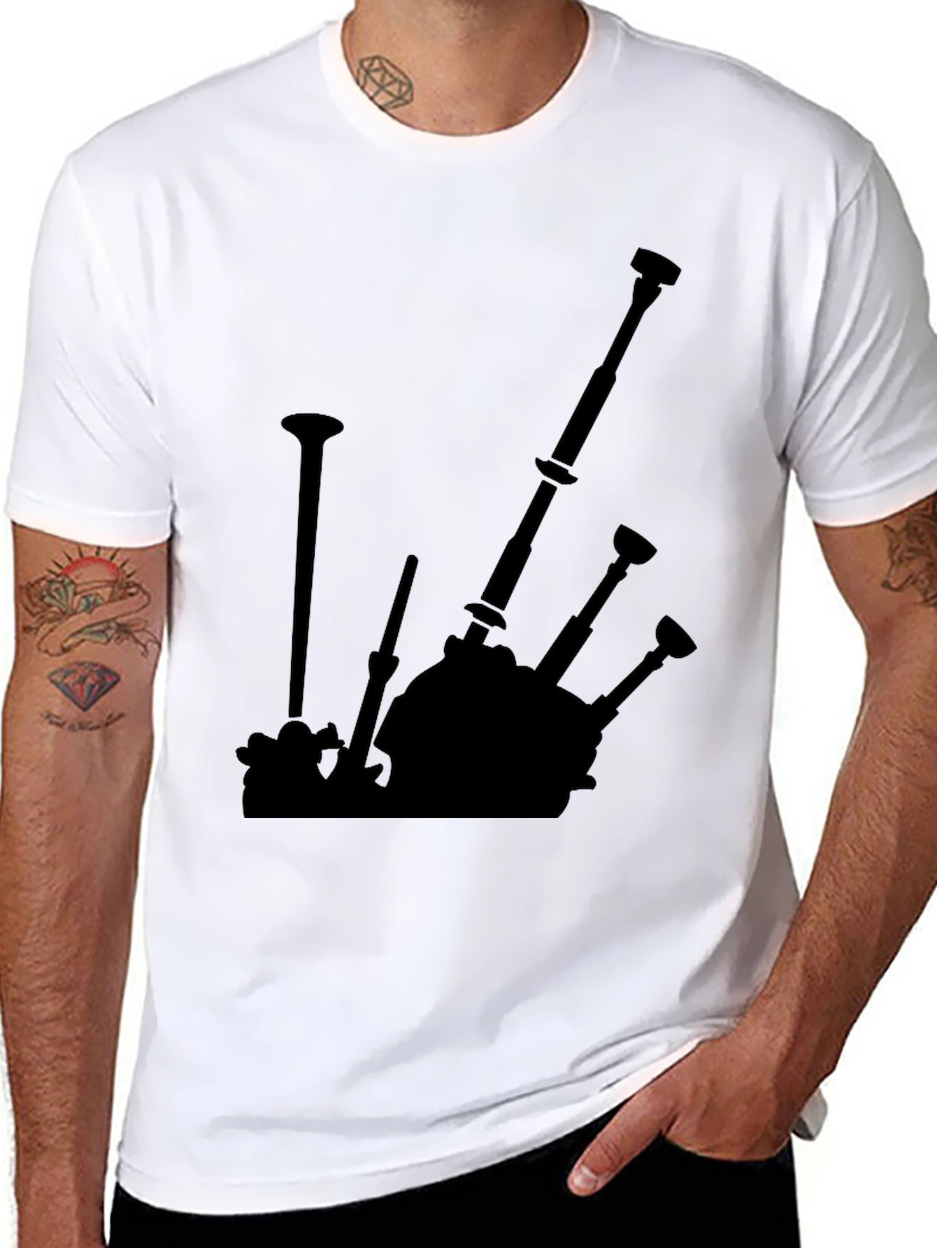 Bagpipe Silhouette Black T-Shirt - Music Lover Tee