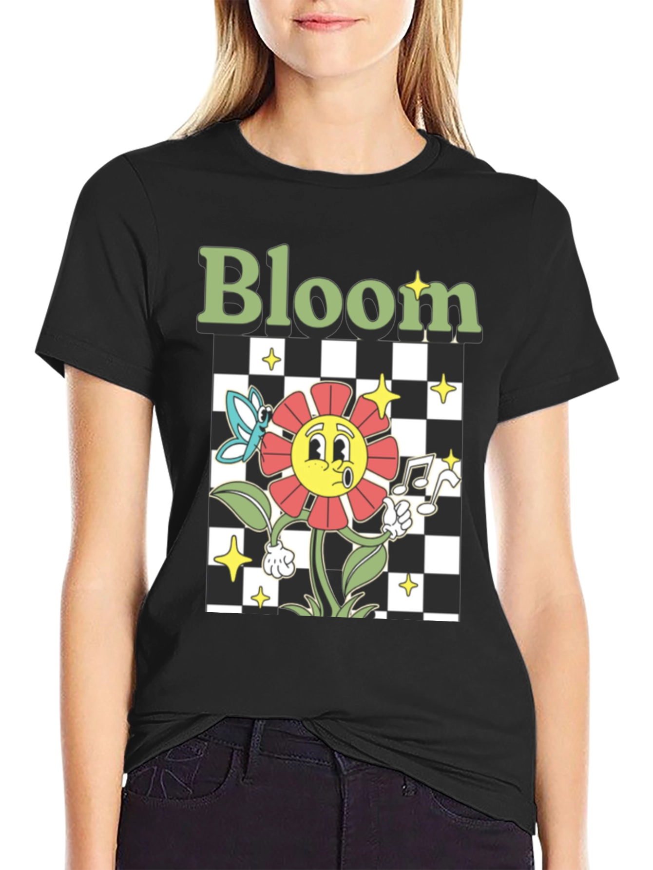 Bloom Graphic Tee - Retro Cartoon Flower Print