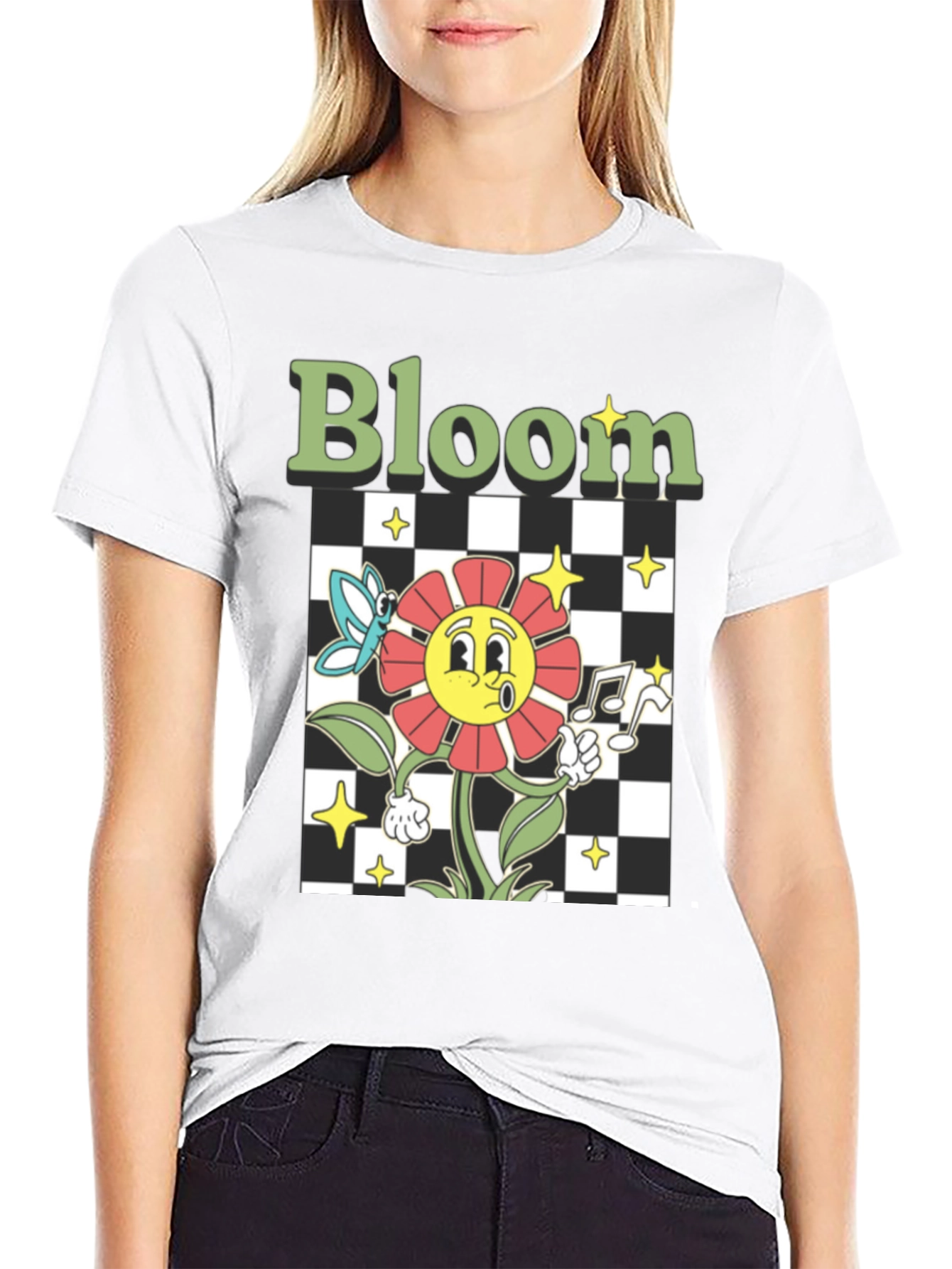 Bloom Graphic Tee - Retro Cartoon Flower Print