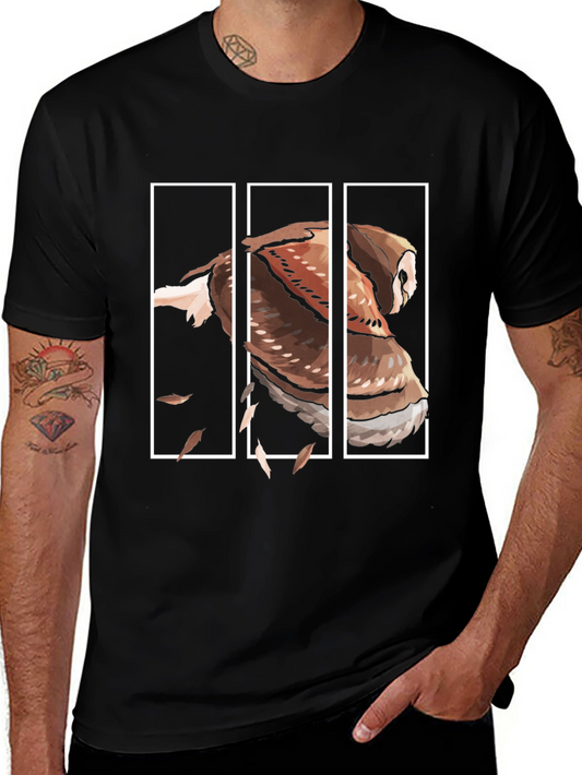 Owl Graphic Print Mens Black T-Shirt
