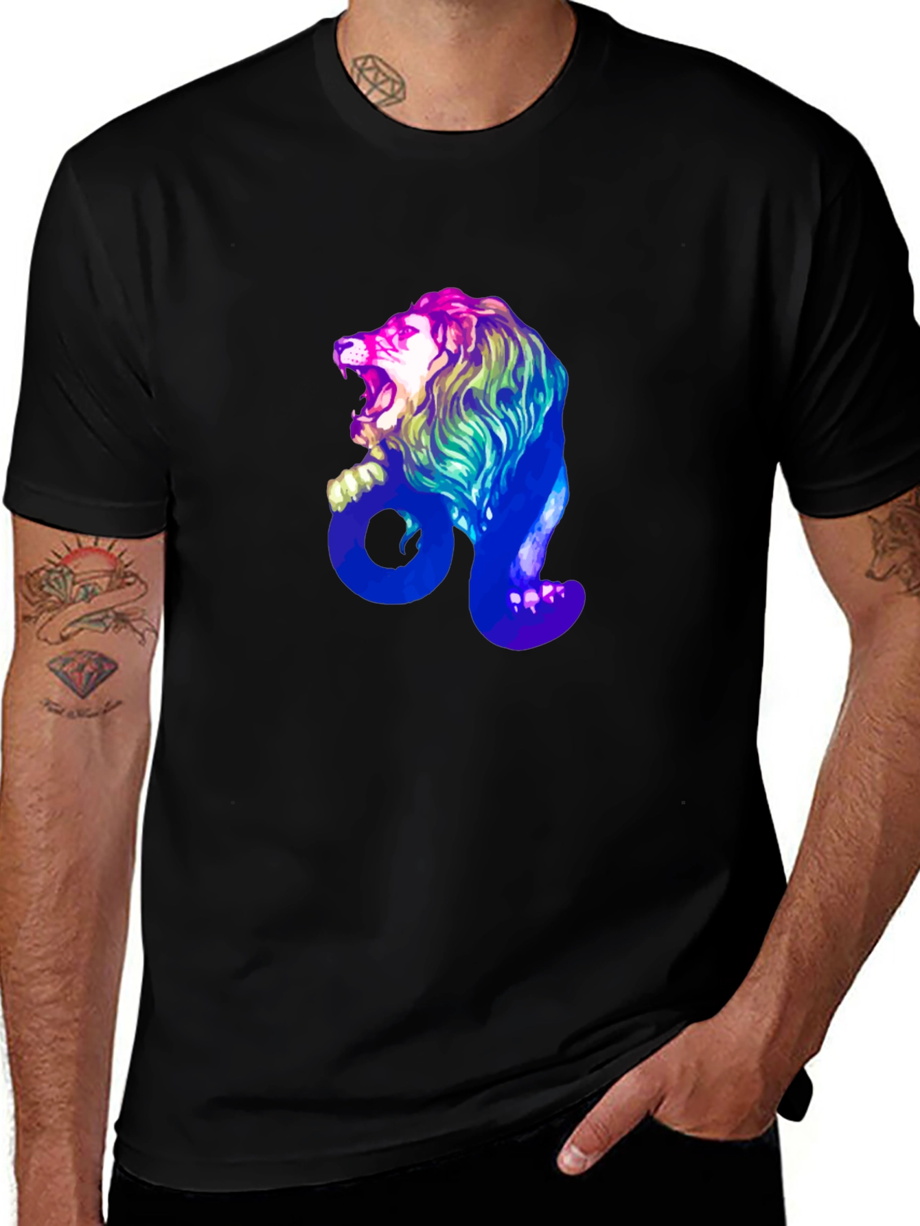 Leo Zodiac Lion Graphic Tee - Mens Black T-Shirt
