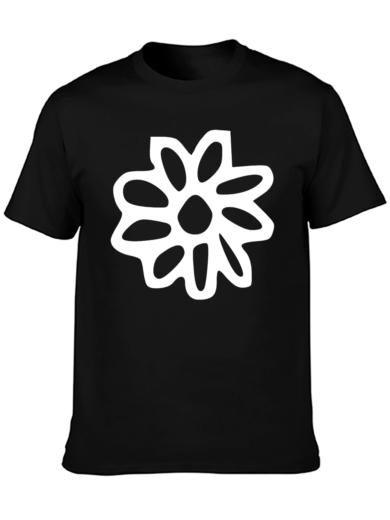 Black T-Shirt with White Flower Graphic