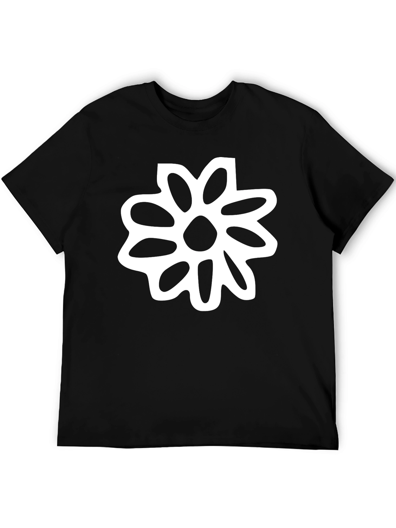 Black T-Shirt with White Flower Graphic