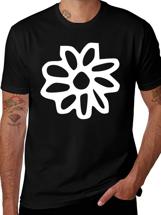 Black T-Shirt with White Flower Graphic