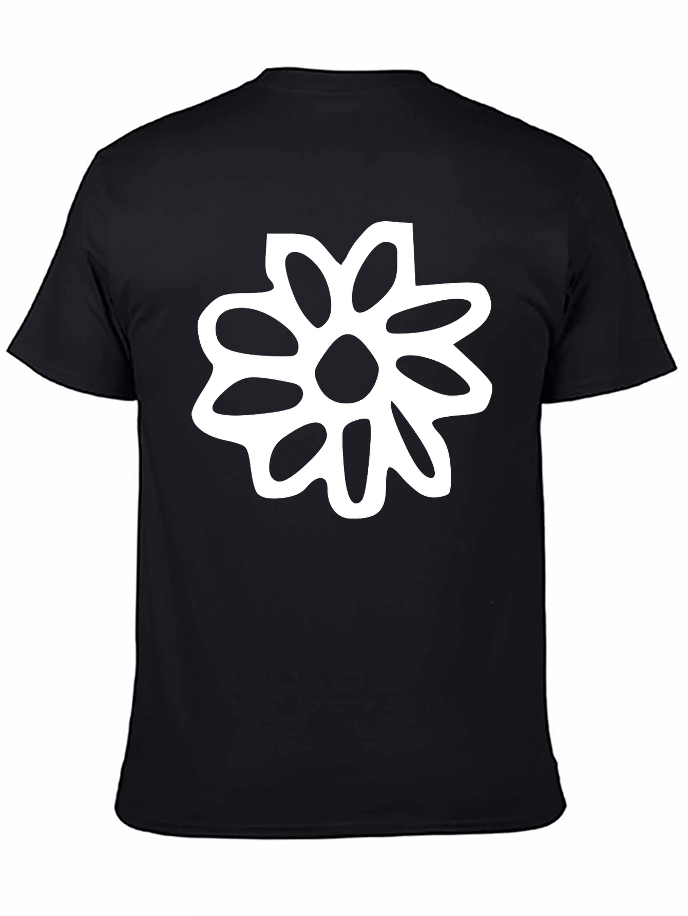 Black T-Shirt with White Flower Graphic
