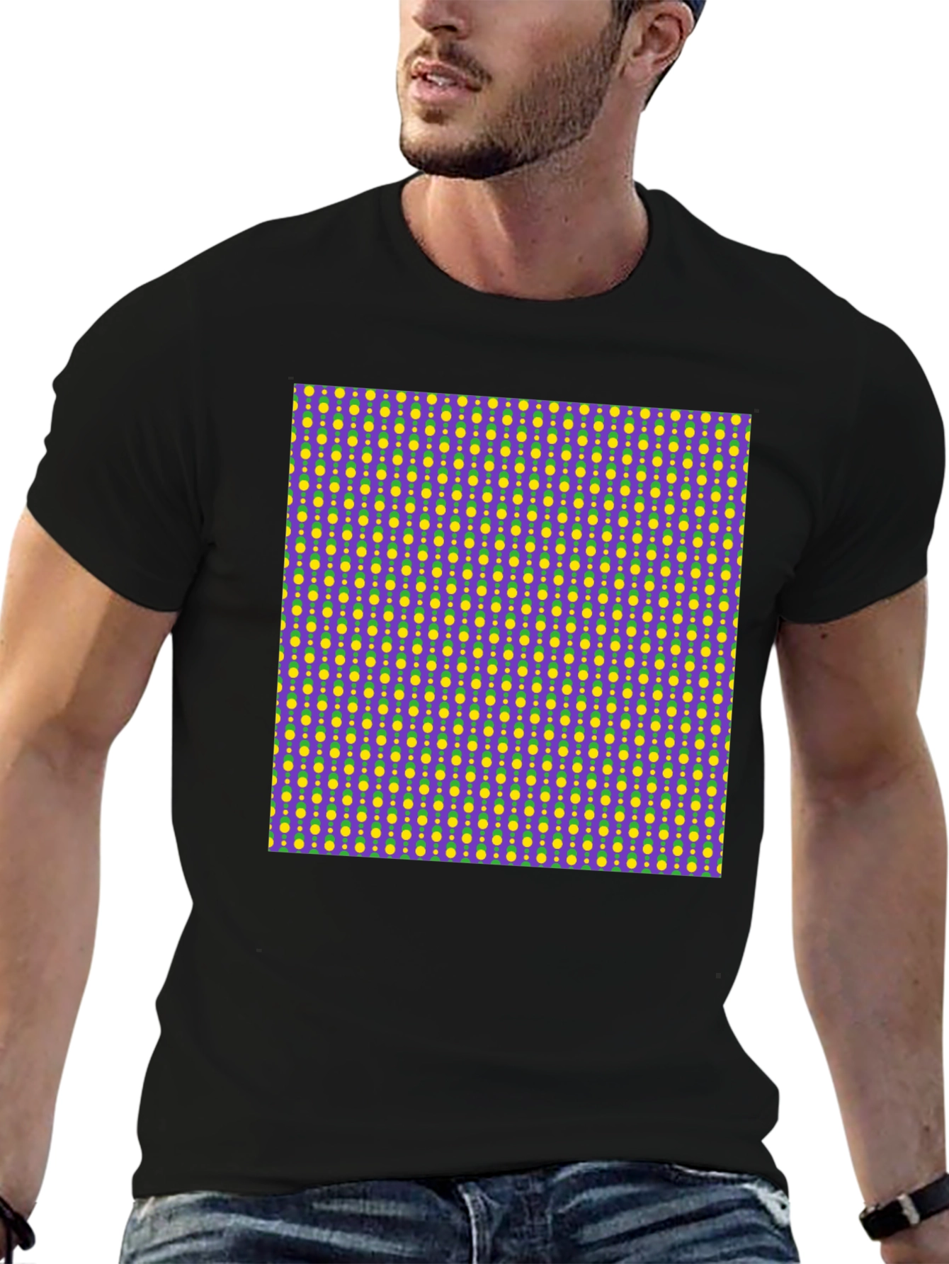 Vibrant Patterned Black T-Shirt