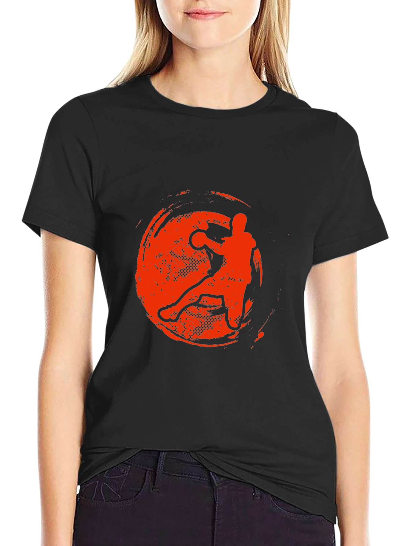 Handball Player Graphic T-Shirt - Black