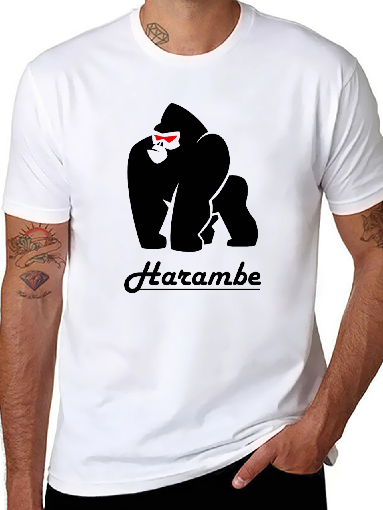 Harambe Gorilla Graphic Print Black T-Shirt