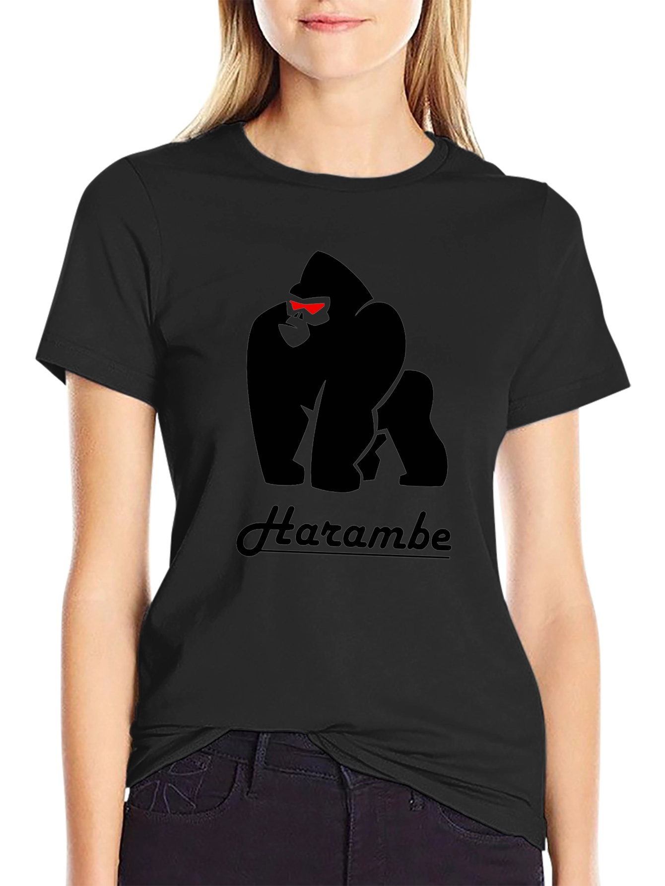 Harambe Gorilla Graphic Print Black T-Shirt