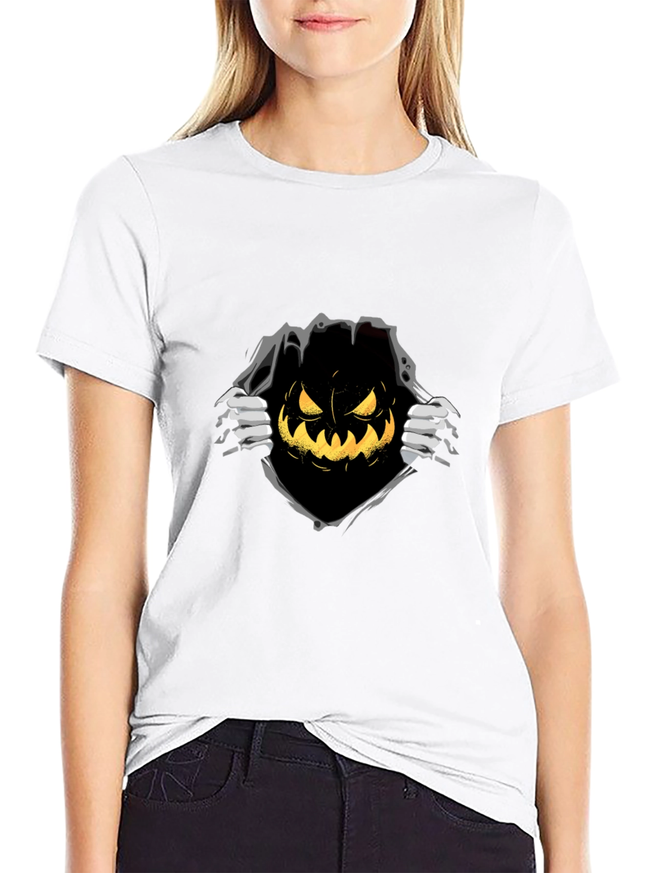 Halloween Pumpkin Graphic Tee - Black T-Shirt