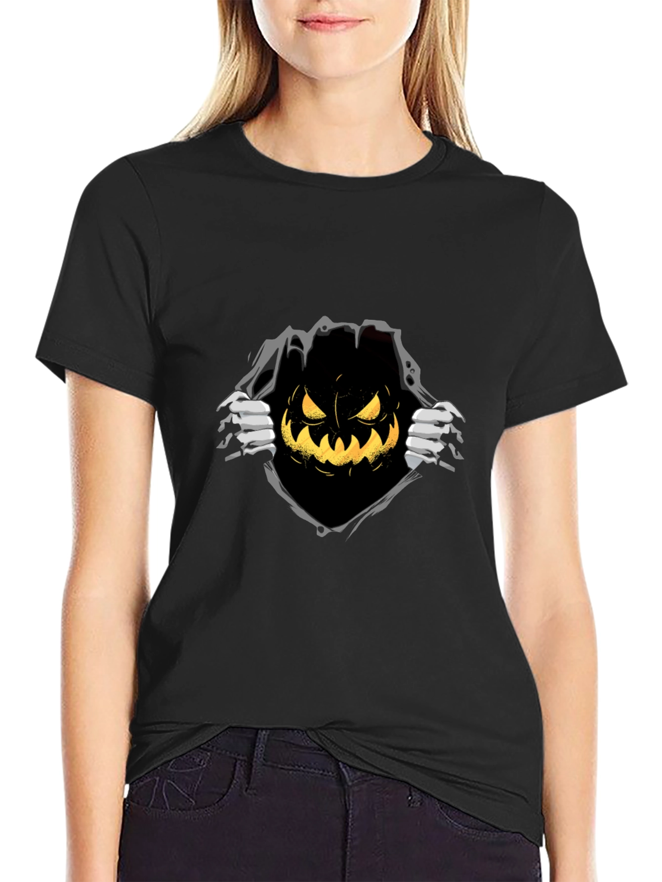 Halloween Pumpkin Graphic Tee - Black T-Shirt
