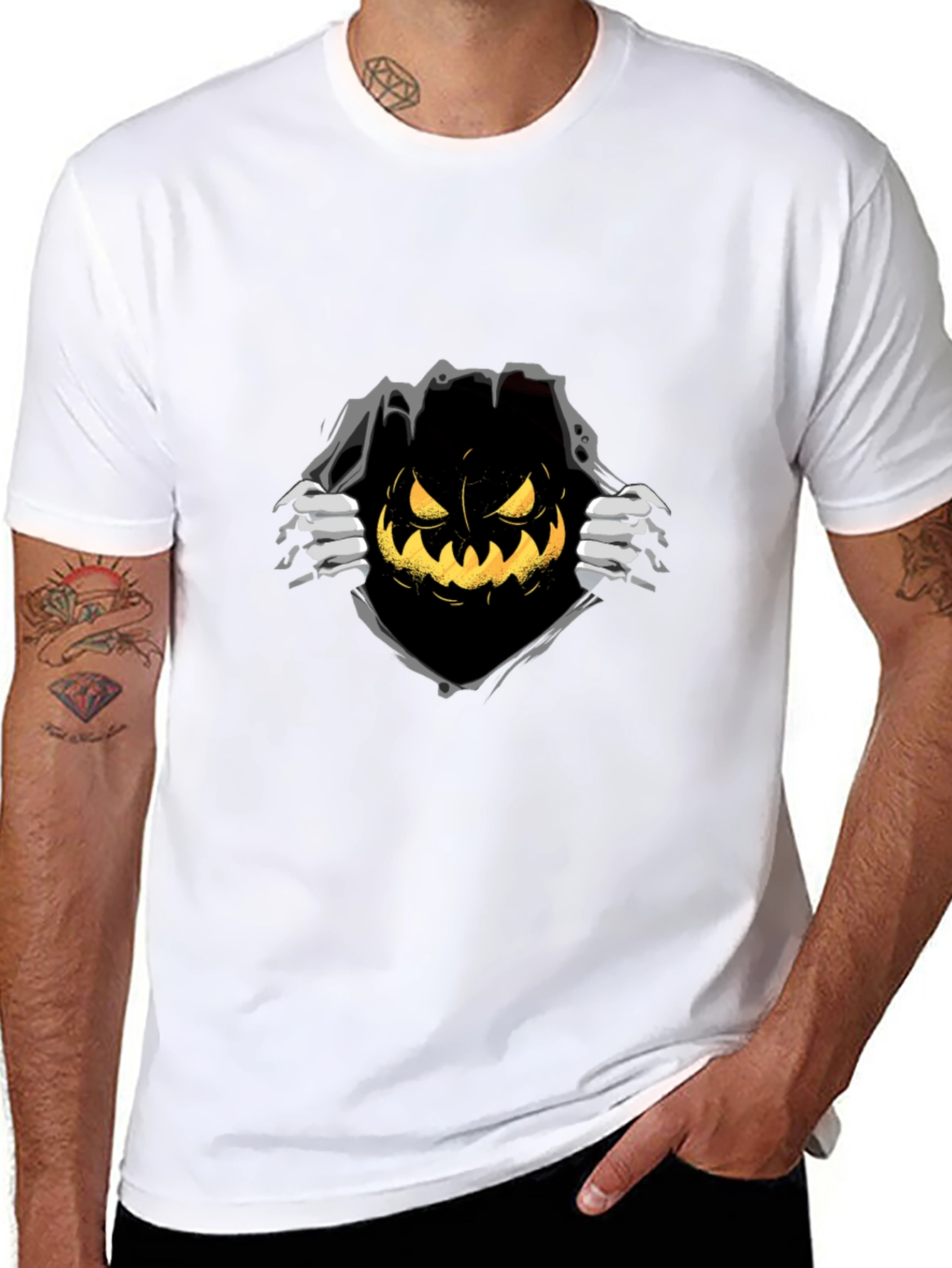 Halloween Pumpkin Graphic Tee - Black T-Shirt