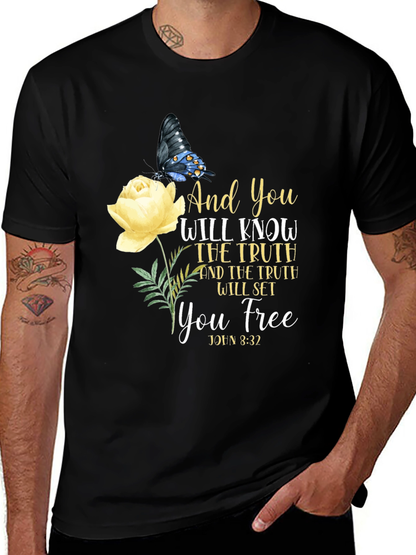 Faith-Based Butterfly & Rose Graphic T-Shirt