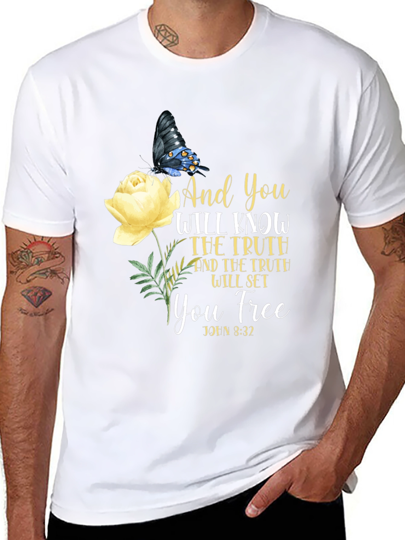 Faith-Based Butterfly & Rose Graphic T-Shirt