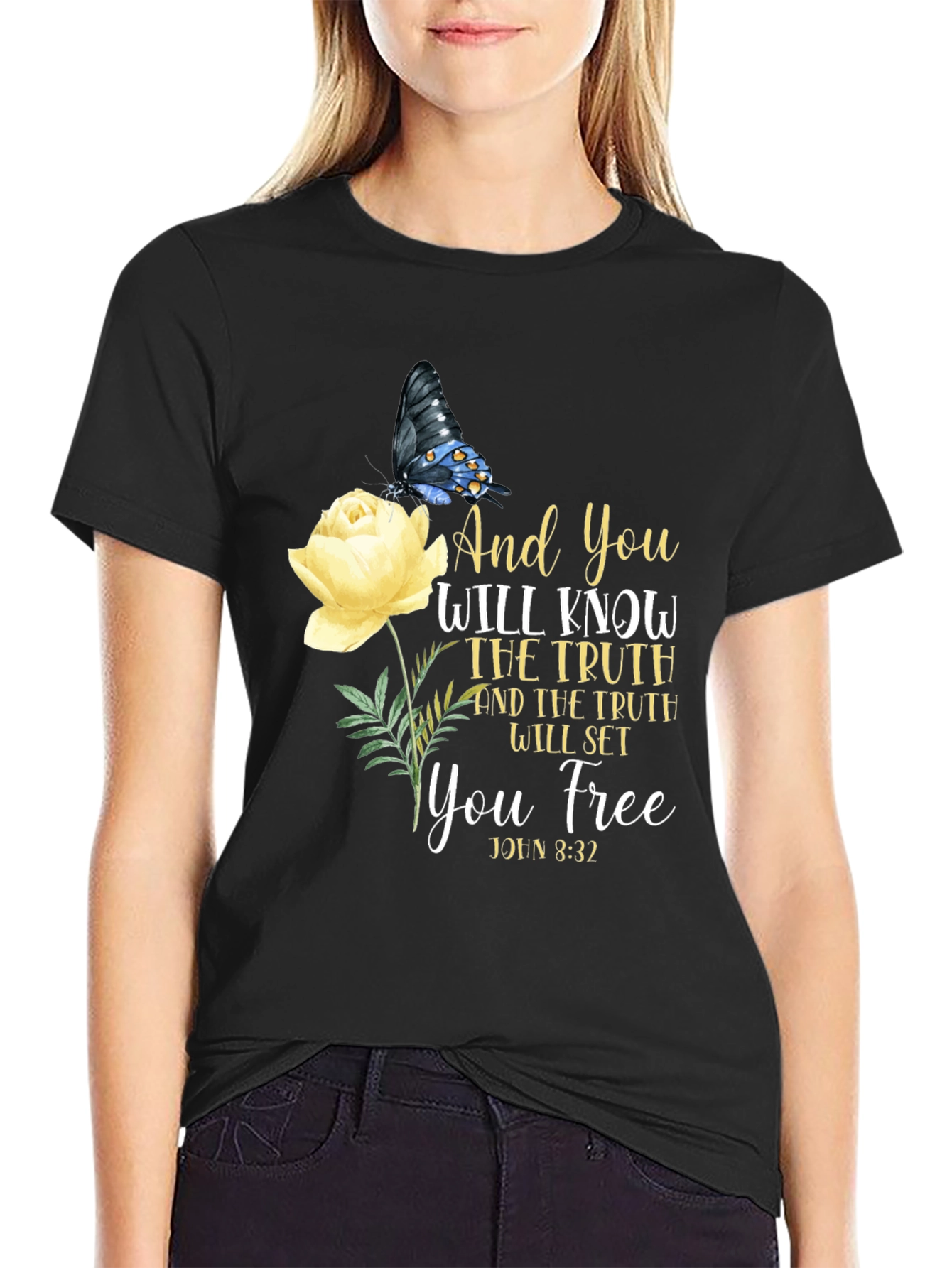 Faith-Based Butterfly & Rose Graphic T-Shirt