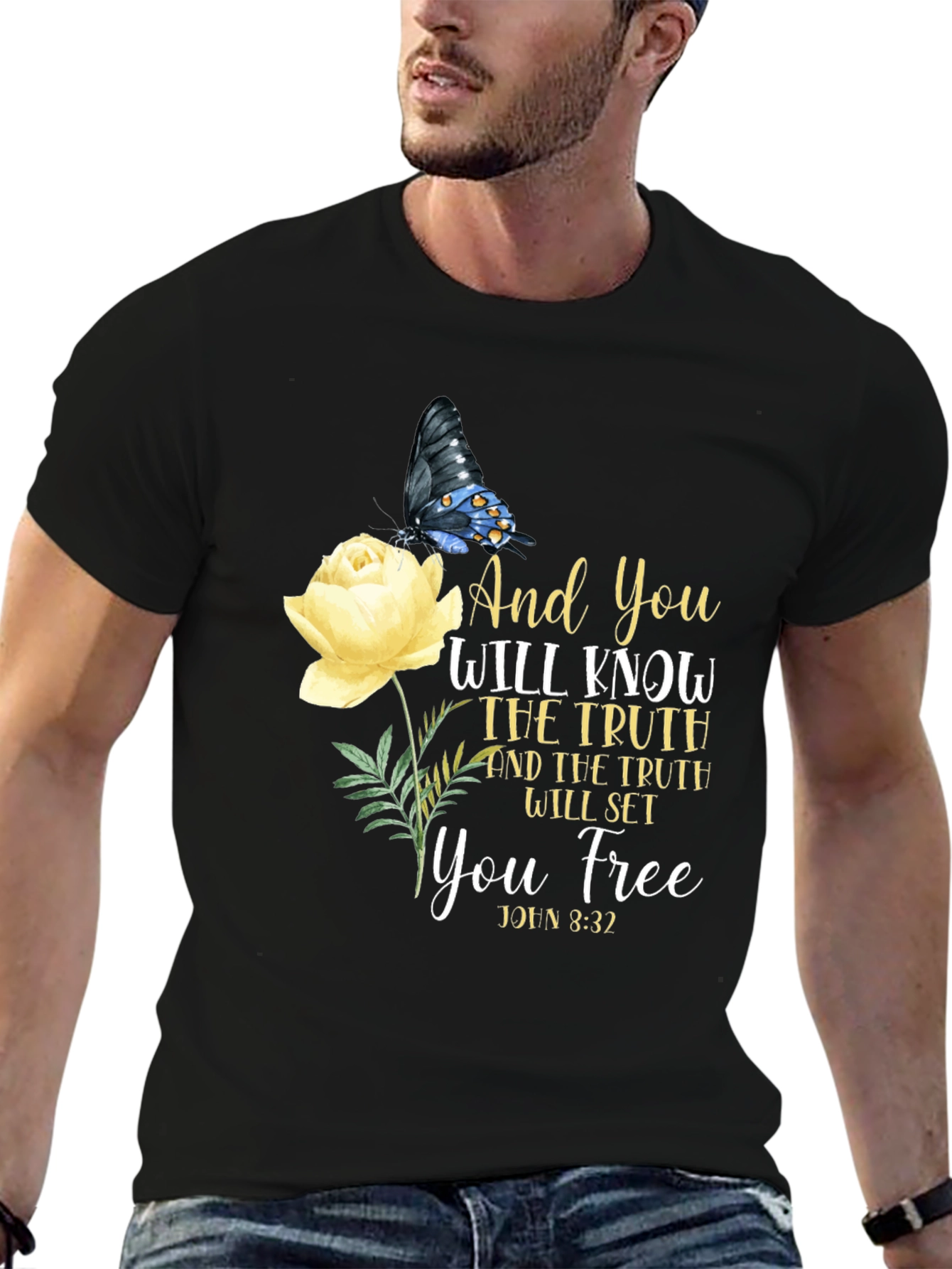 Faith-Based Butterfly & Rose Graphic T-Shirt