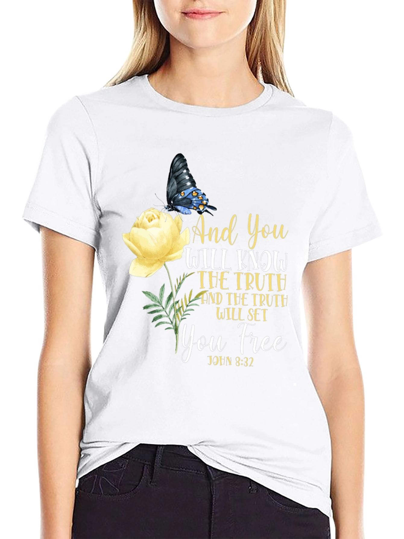 Faith-Based Butterfly & Rose Graphic T-Shirt
