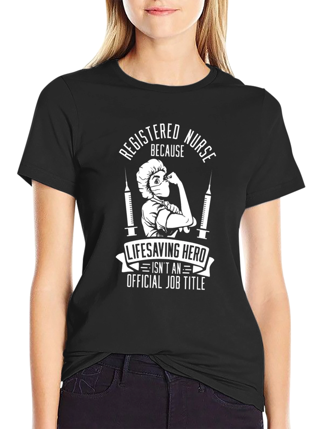 Registered Nurse Lifesaving Hero Black T-Shirt