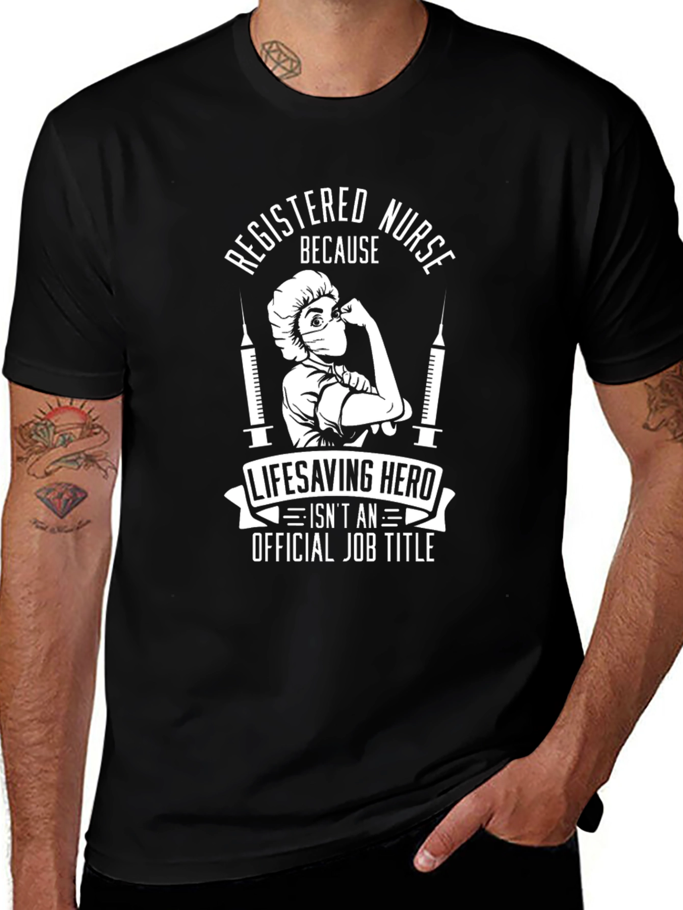 Registered Nurse Lifesaving Hero Black T-Shirt