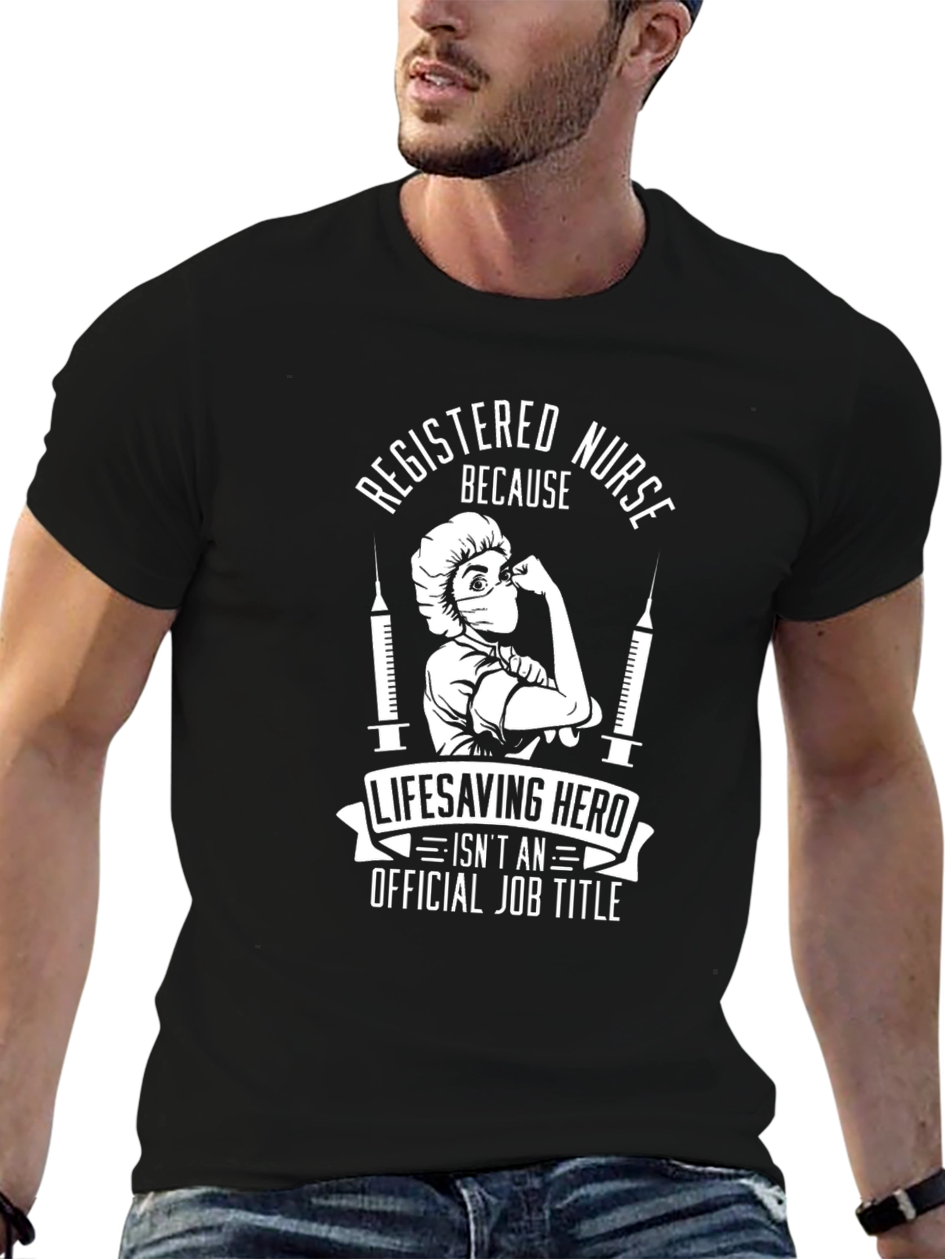 Registered Nurse Lifesaving Hero Black T-Shirt