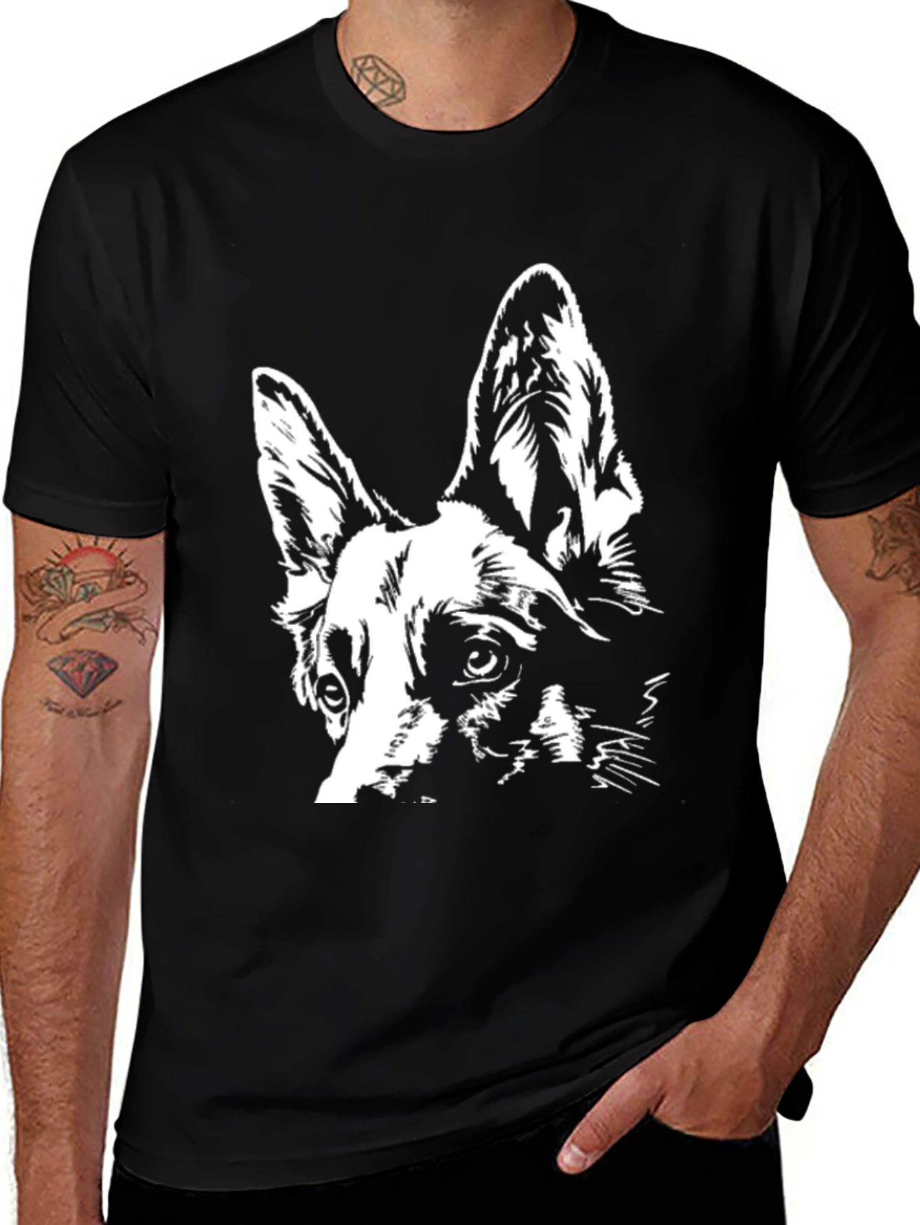 Black Dog Portrait T-Shirt - Canine Art Tee