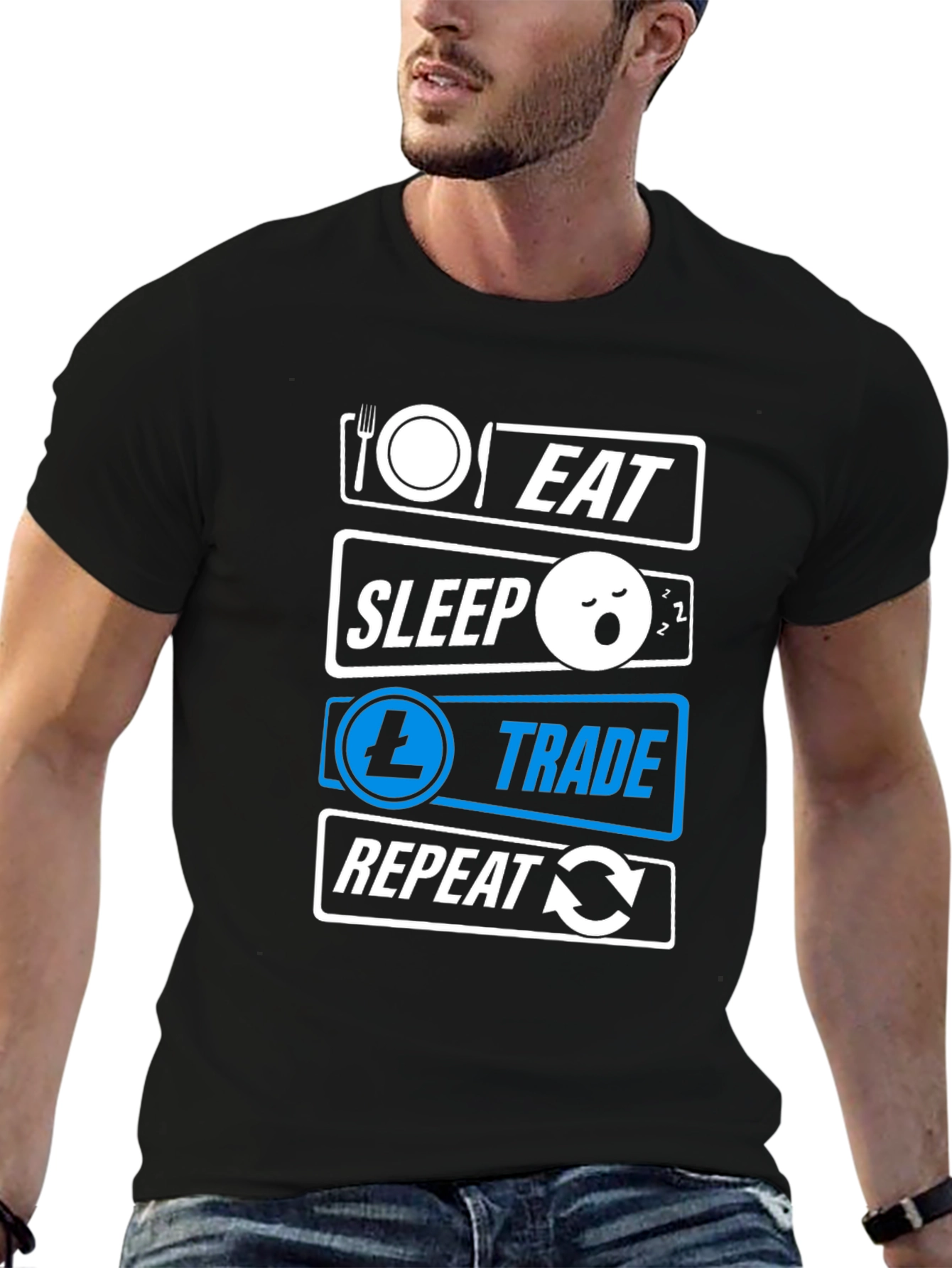 Eat Sleep Trade Repeat Black T-Shirt
