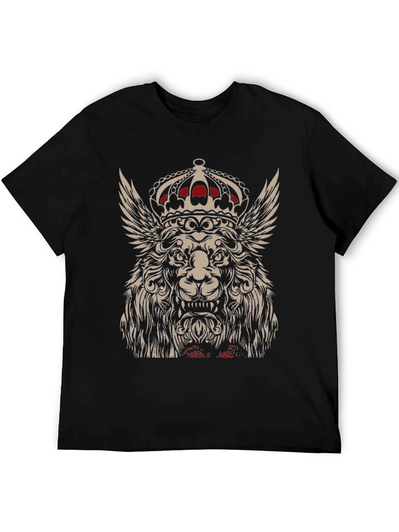 Winged Lion King Crown Graphic T-Shirt - Black