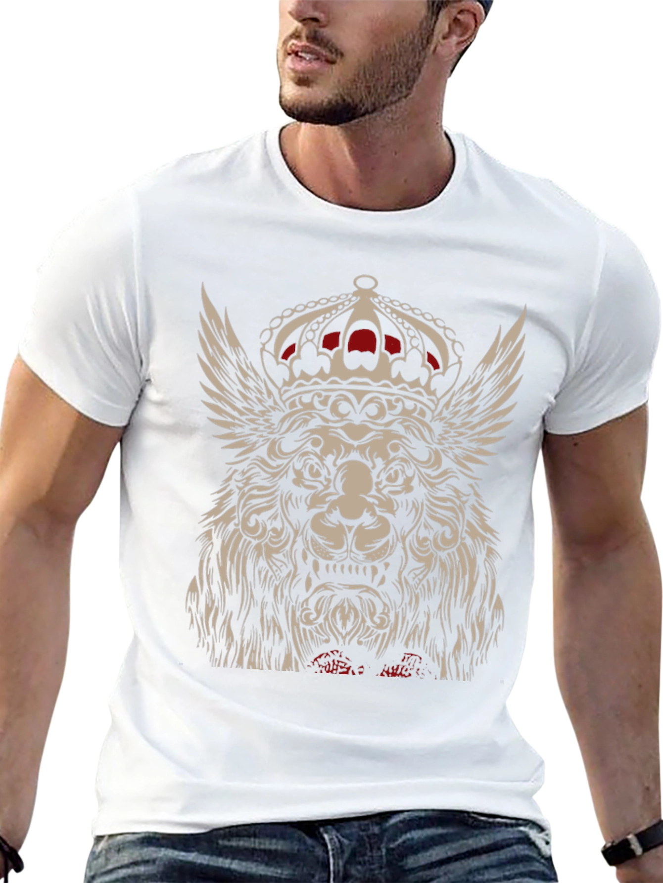 Winged Lion King Crown Graphic T-Shirt - Black