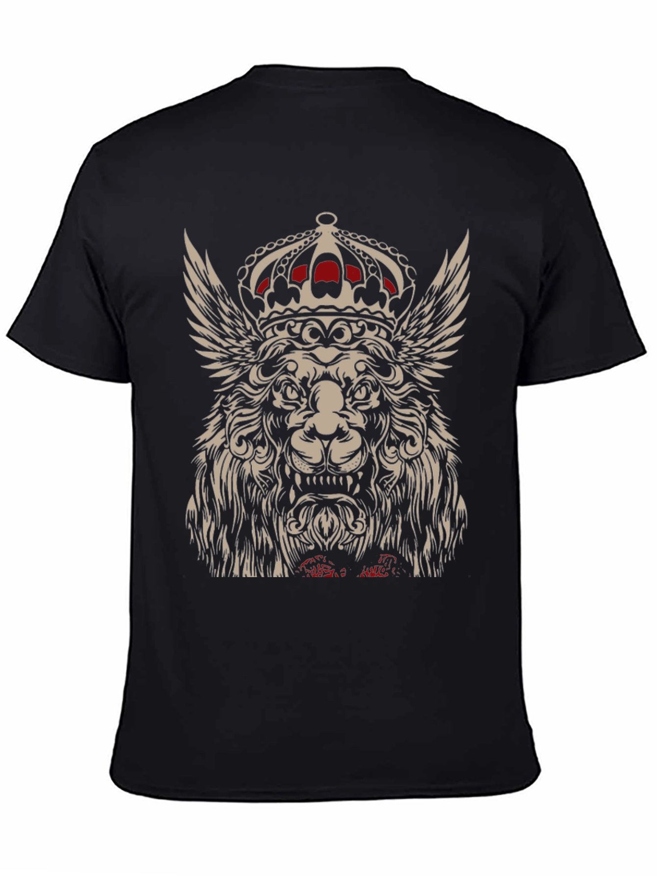 Winged Lion King Crown Graphic T-Shirt - Black
