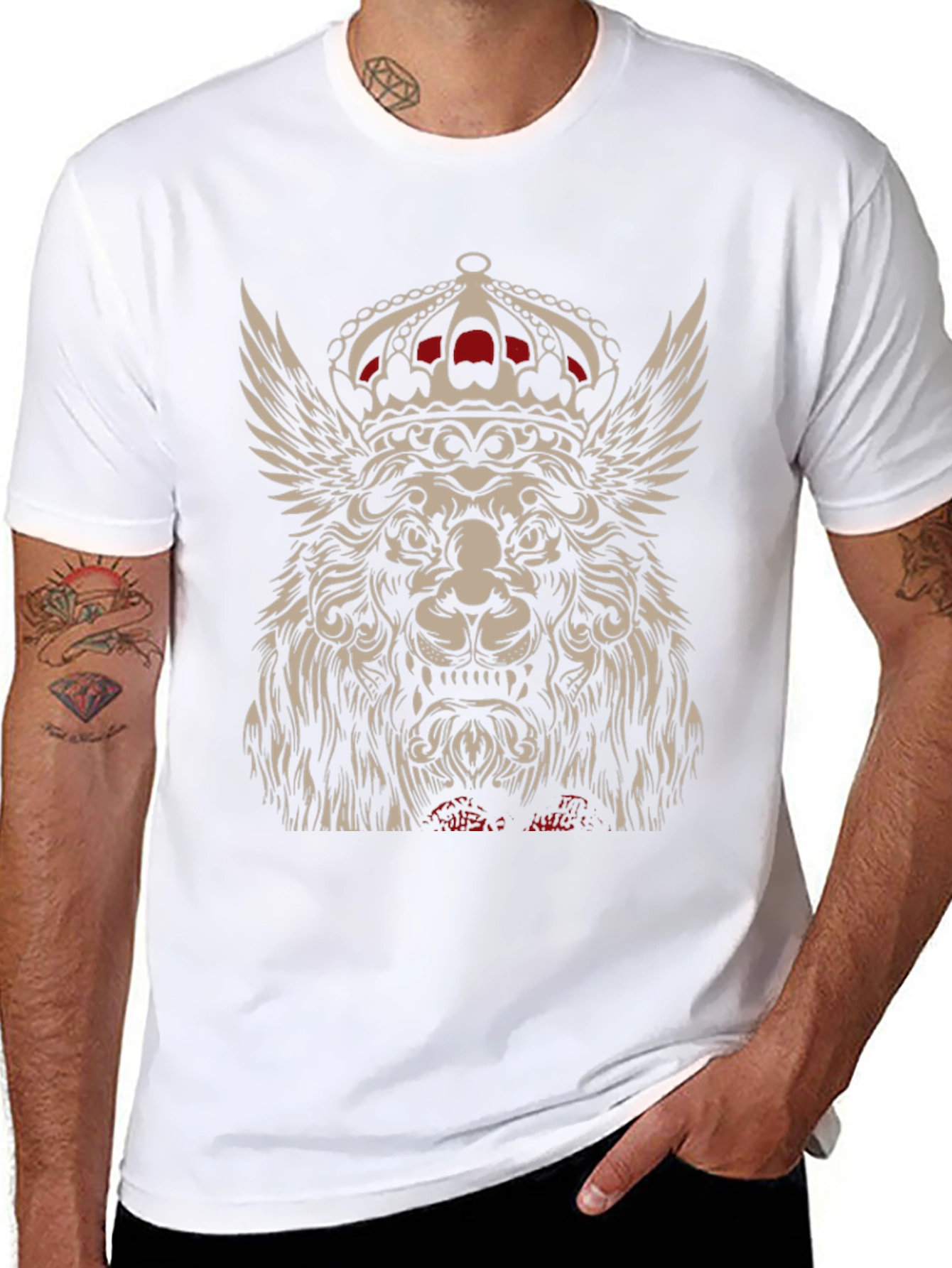 Winged Lion King Crown Graphic T-Shirt - Black