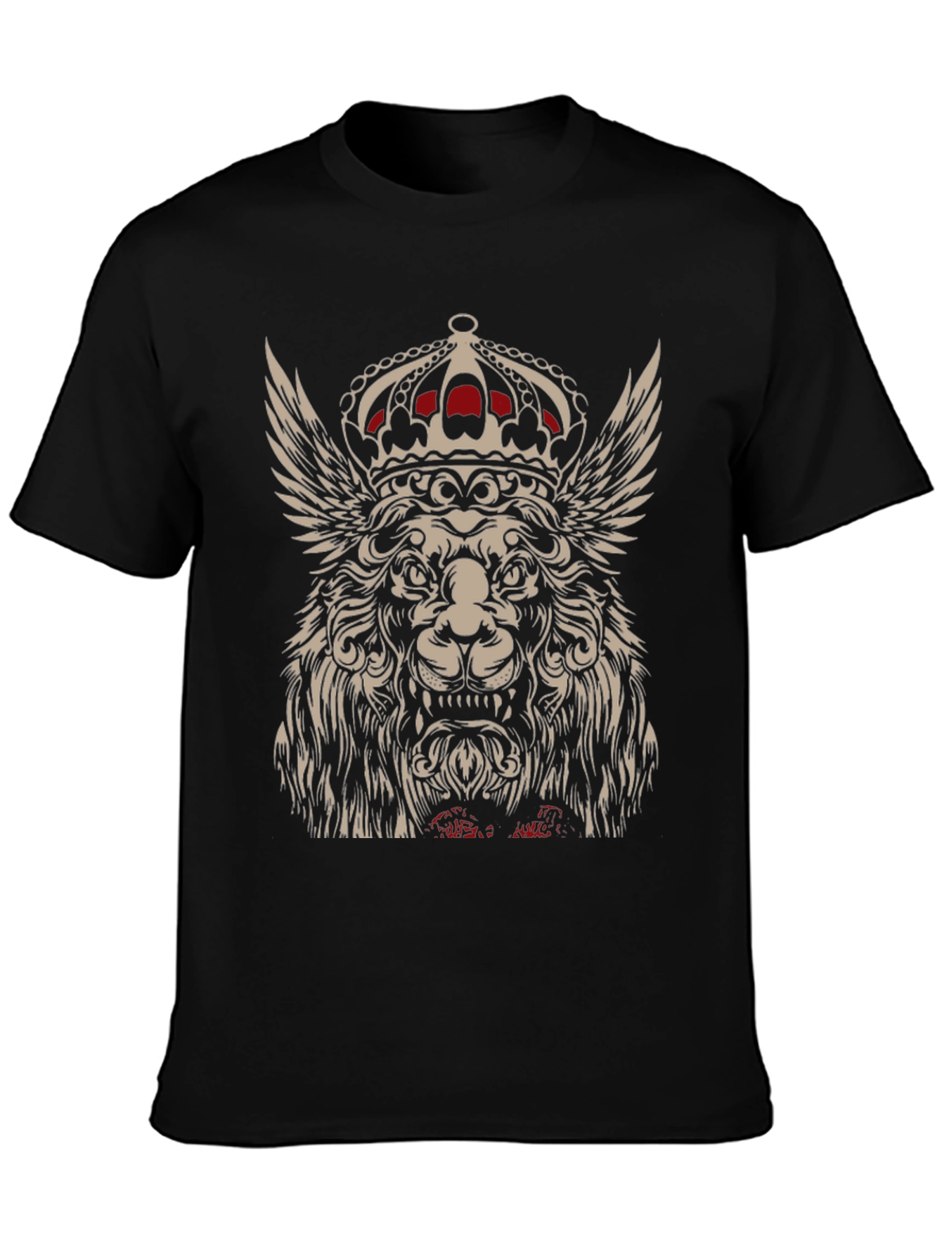 Winged Lion King Crown Graphic T-Shirt - Black