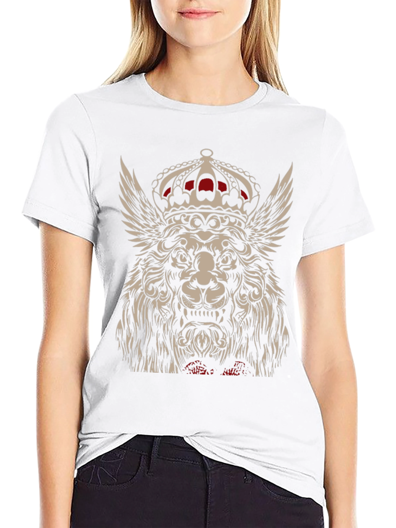 Winged Lion King Crown Graphic T-Shirt - Black
