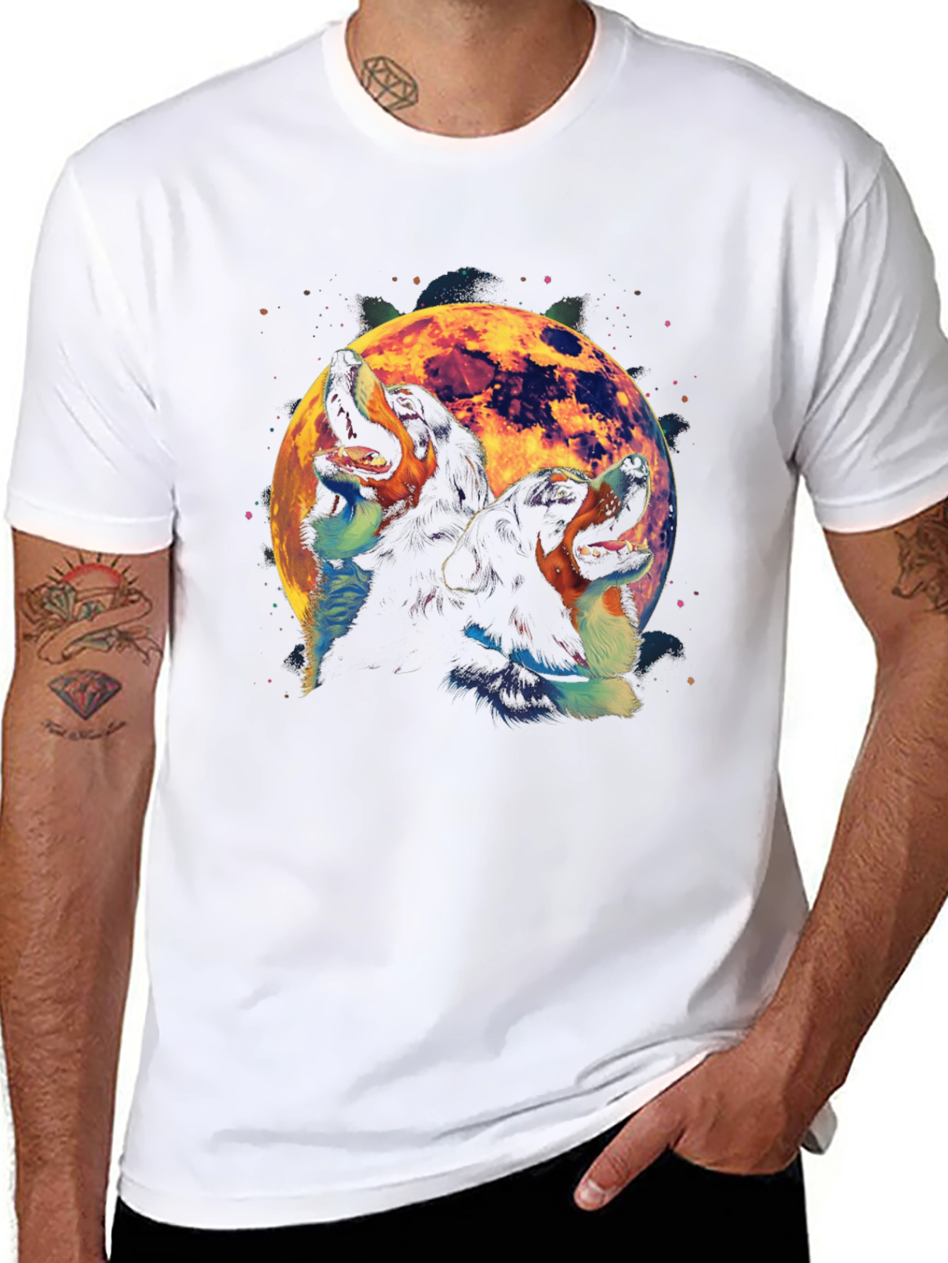 Dog Howling at Moon Graphic T-Shirt