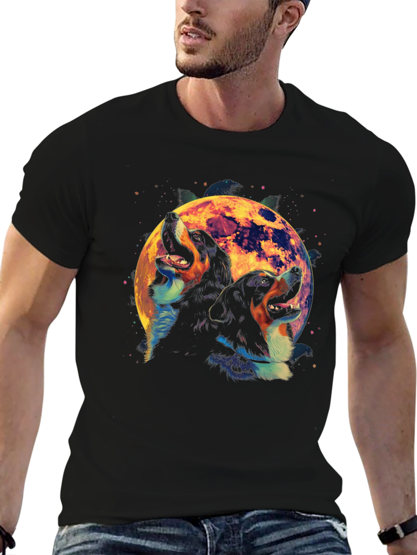 Dog Howling at Moon Graphic T-Shirt