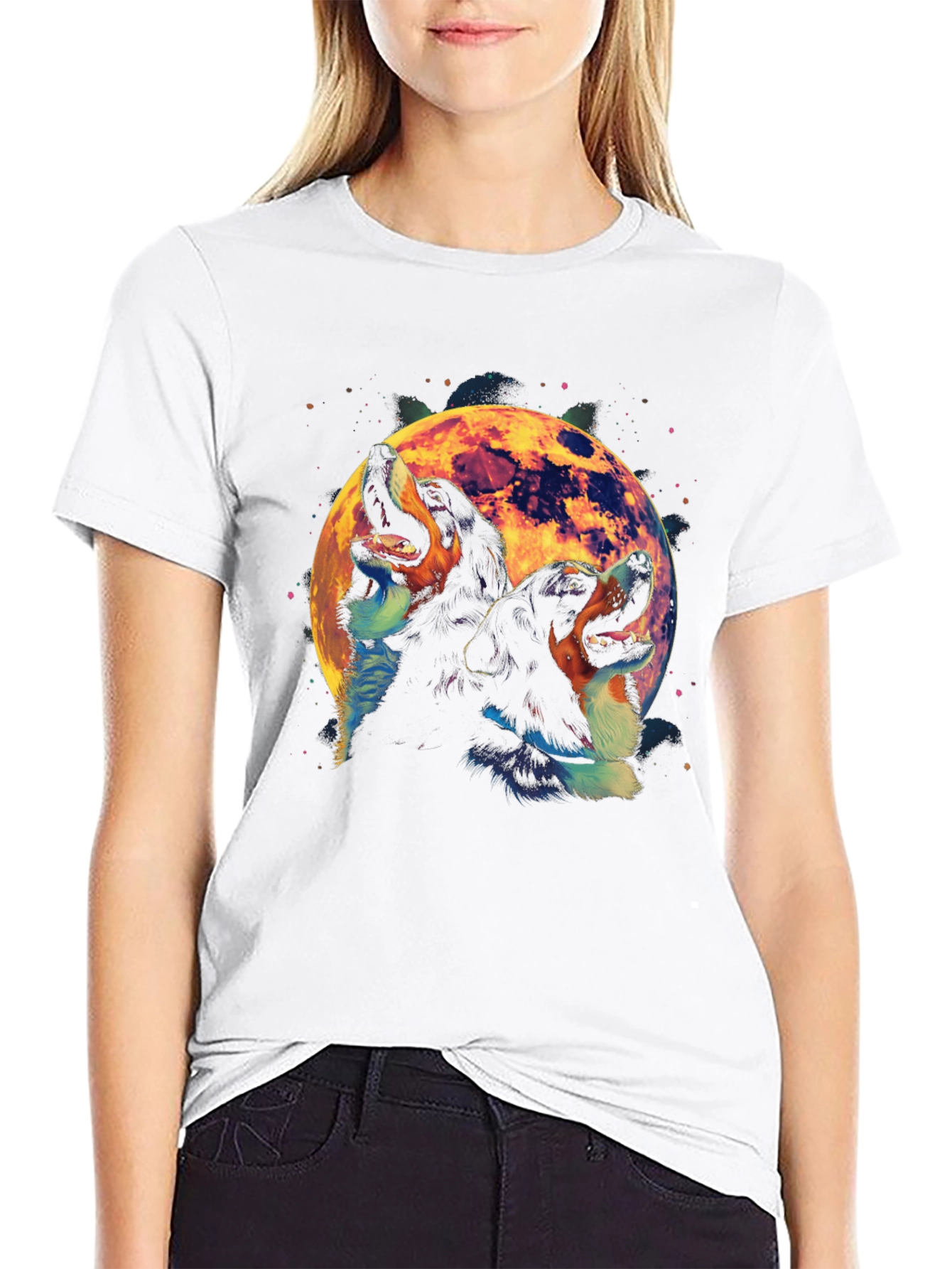Dog Howling at Moon Graphic T-Shirt