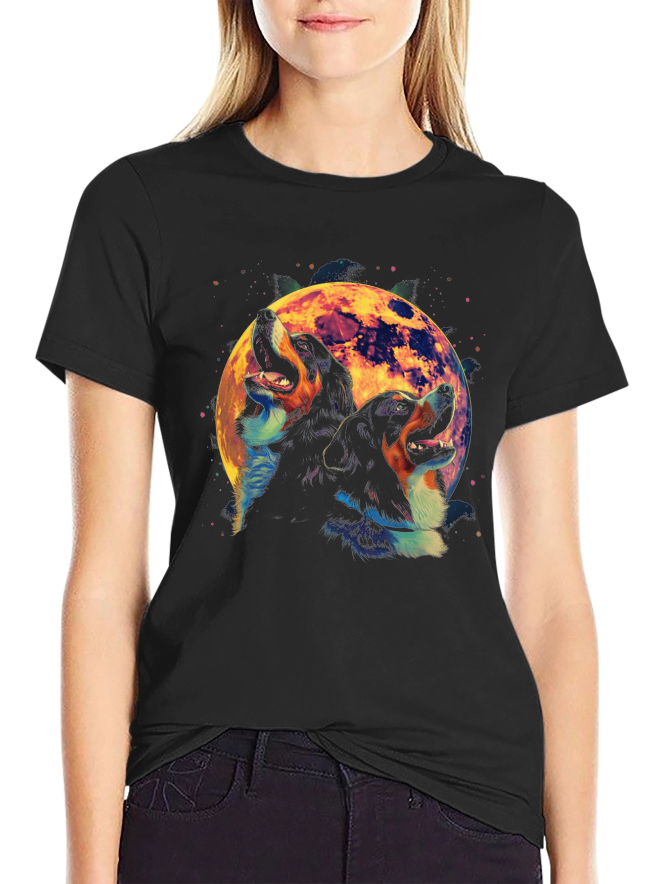 Dog Howling at Moon Graphic T-Shirt