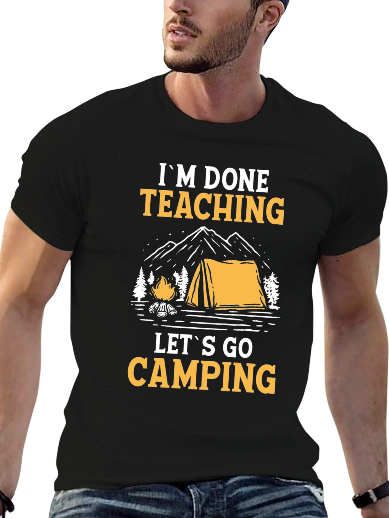 Im Done Teaching Lets Go Camping Black Graphic Tee