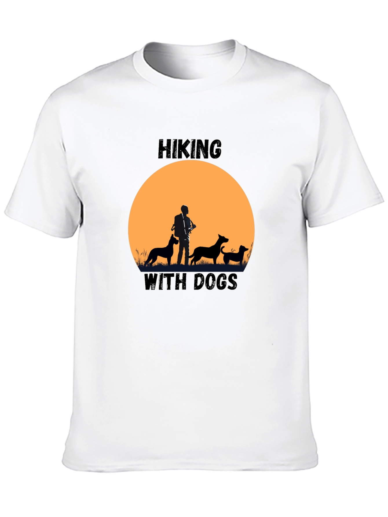Hiking with Dogs Black Graphic T-Shirt