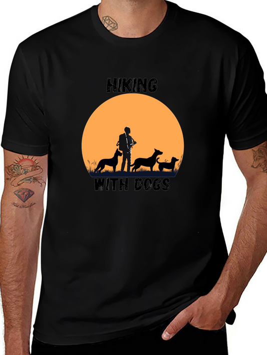 Hiking with Dogs Black Graphic T-Shirt